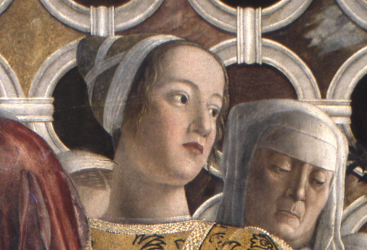 Porträt der Barbara Gonzaga in einem Wandbild von Andrea Mantegna