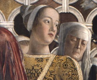 Portrait der Barbara Gonzaga in einem Wandbild von Andrea Mantegna