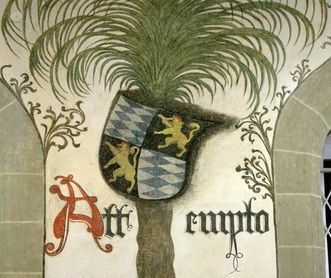 Detail der Wandmalerei im Palmensaal von Schloss Urach