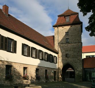 Entrance to Urach Palace with tower