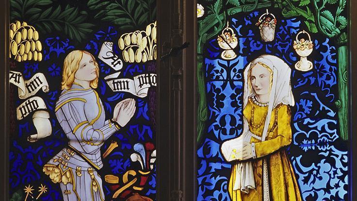 Count Eberhard V the Bearded and Barbara Gonzaga, stained glass in the choir of the collegiate church in Tübingen, circa 1476/78