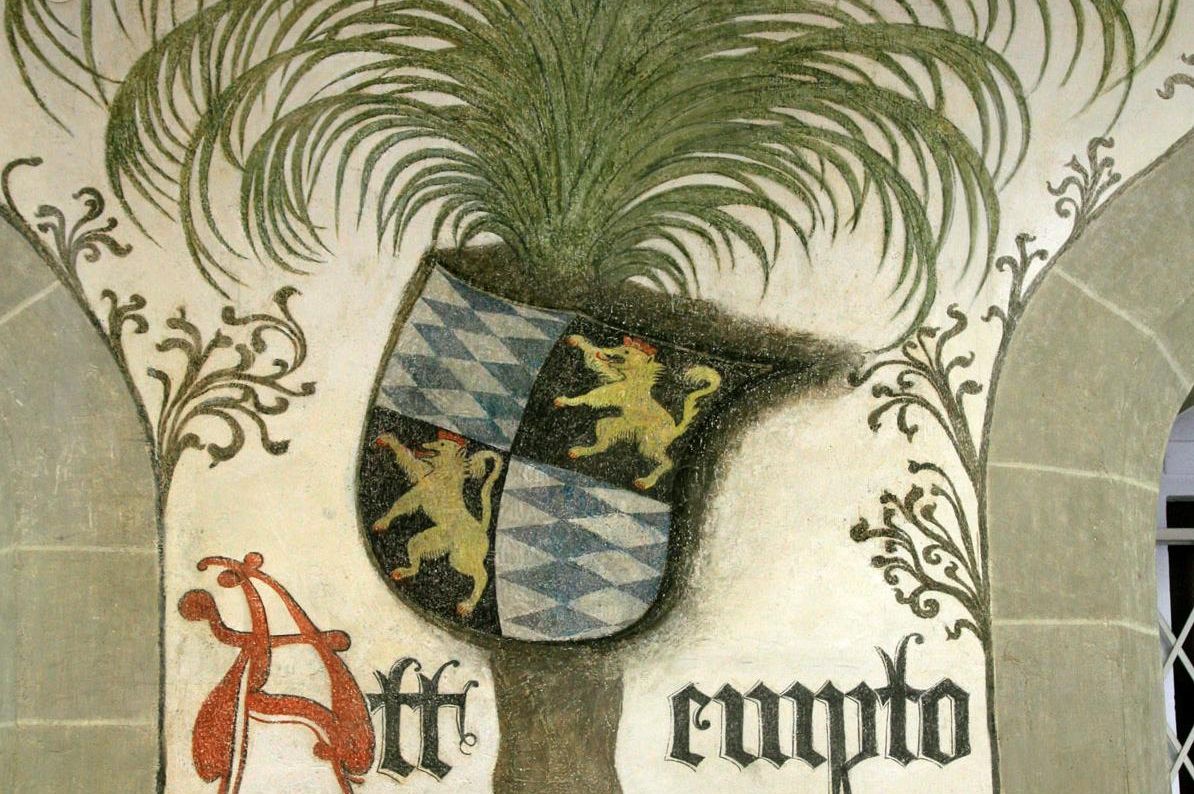 Detailansicht von der Wandmalerei im Palmensaal von Schloss Urach
