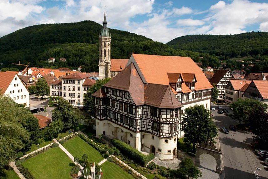 Aerial view of Urach Palace and the surrounding buildings