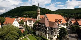 Aerial view of Urach Palace and the surrounding buildings