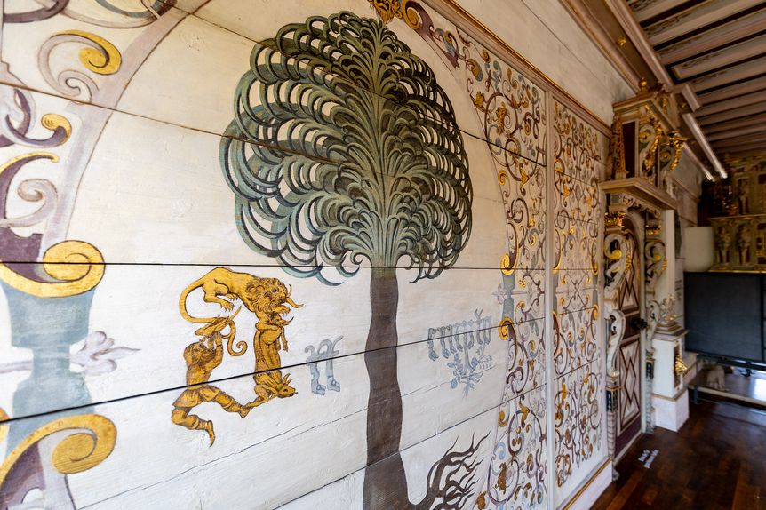 Residenzschloss Urach, Detailansicht einer Palme im Goldenen Saal