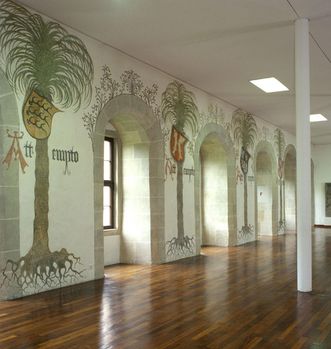 View of the Hall of Palms with painted row of windows