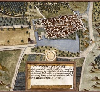 Historische Stadtansicht von Urach aus dem Seebuch von Jakob Ramminger, 1596